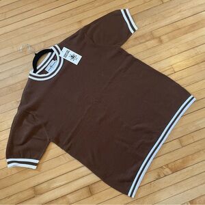 MADCAP ENGLAND NWT Moon Men's 60's Mod Tipped Knit Tee Bison Brown Retro Cotton